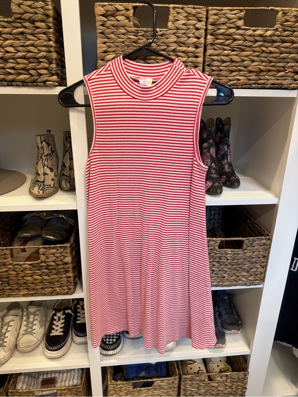 Alya Pink & White Striped Ribbed High Neck Tank